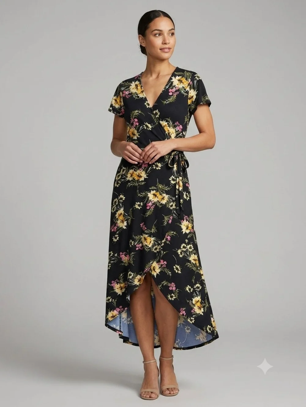 Lily Morgan Floral Faux Wrap High-Low Maxi Dress Size M - Picture 1 of 8